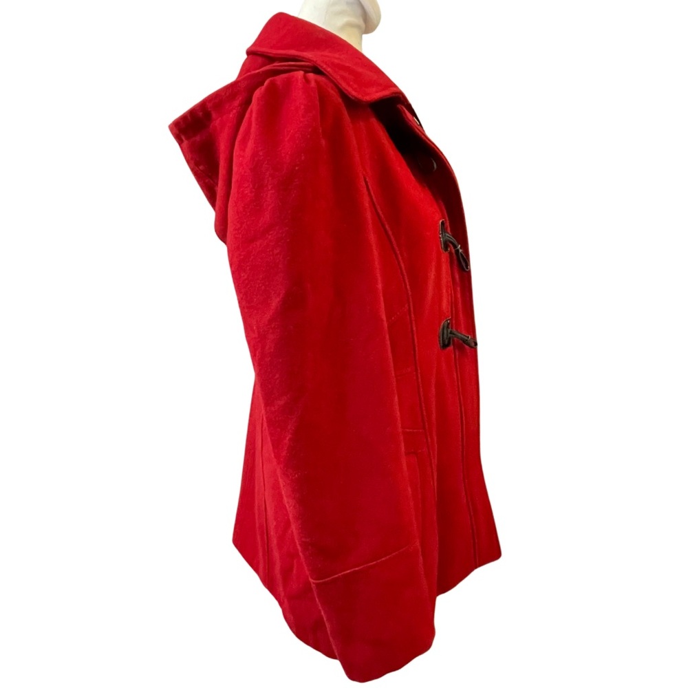 GUESS RED L Wool Blend Duffle Coat Detachable Hood Toggle Jacket Patton Loops - Picture 5 of 16